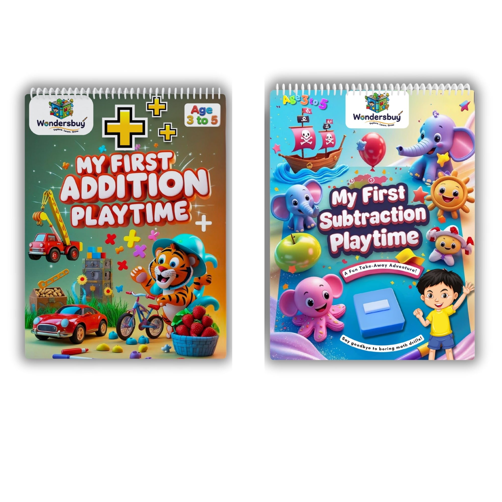 Math Activity Book Combo | Reusable Addition & Subtraction Books for Kids 3-5