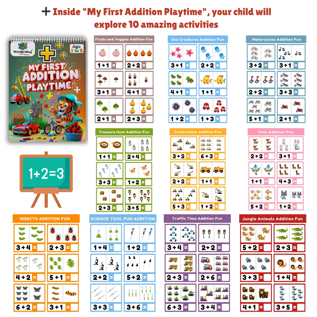 Math Activity Book Combo | Reusable Addition & Subtraction Books for Kids 3-5