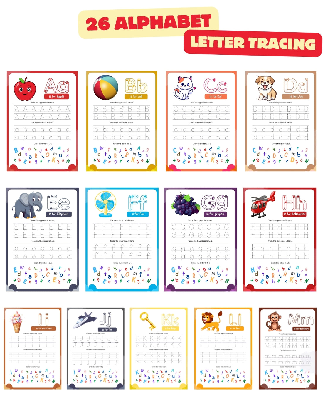 Alphabet Letter Tracing Practice Book for Kids Ages 3–7 | A to Z Uppercase & Lowercase Writing Practice