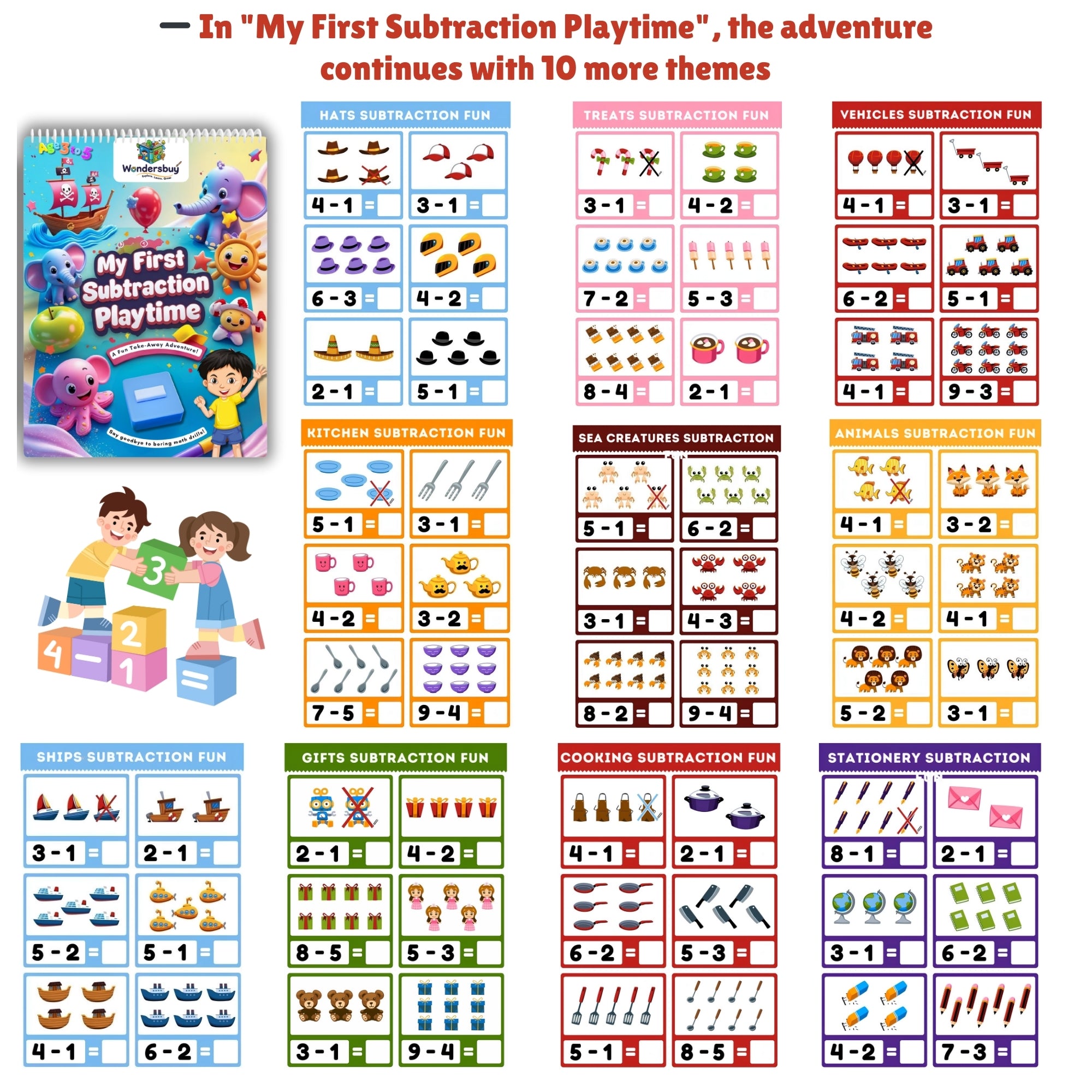Math Activity Book Combo | Reusable Addition & Subtraction Books for Kids 3-5