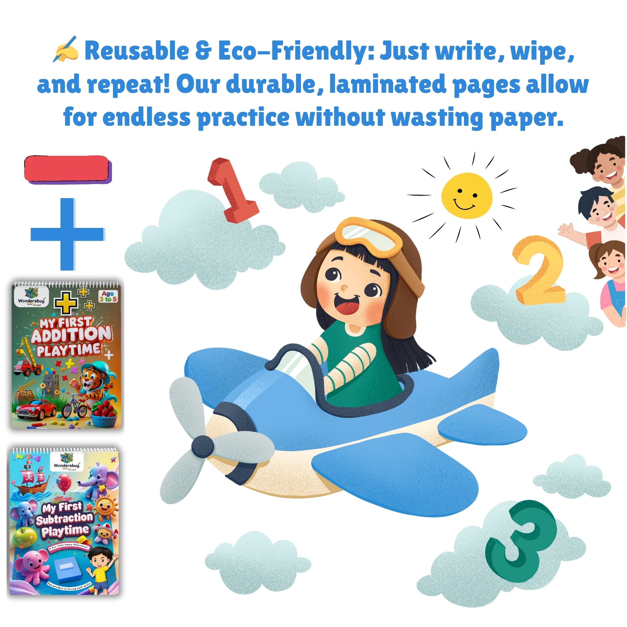 Math Activity Book Combo | Reusable Addition & Subtraction Books for Kids 3-5